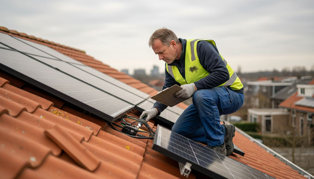 Zonnepanelen inspectie op Nederlands dak
