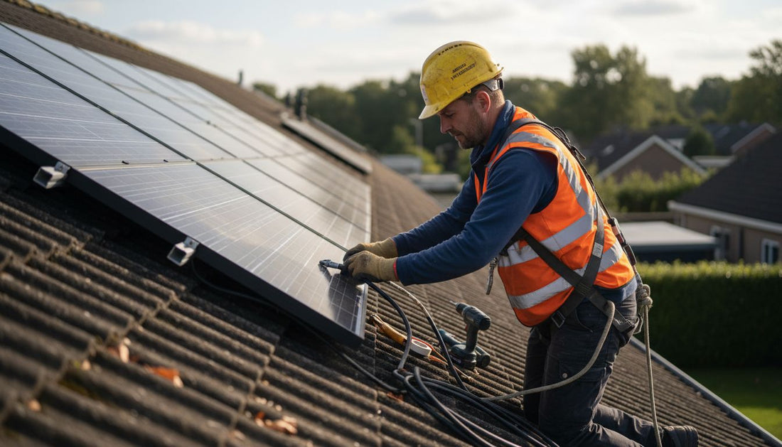 Bij het plaatsen van zonnepanelen zorgt de installateur altijd voor de juiste veiligheidsmaatregelen.