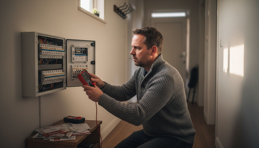 Man kijkt in de meterkast bij stroomuitval