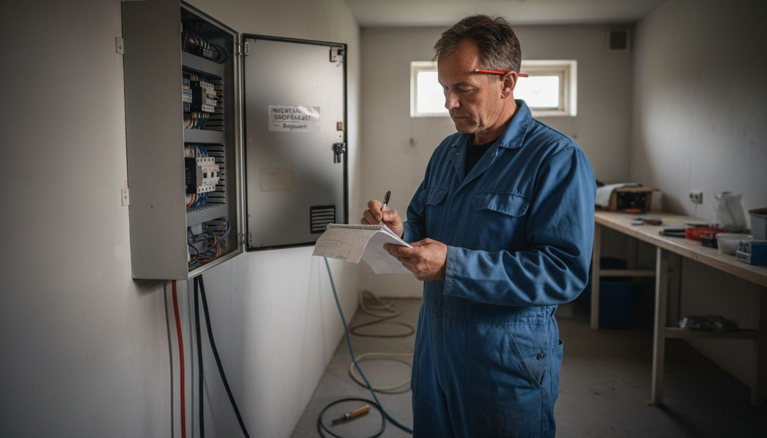 De elektricien maakt een overzicht van de groepenkast.