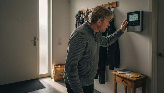 Een man werpt een blik op de energiemeter in de hal.