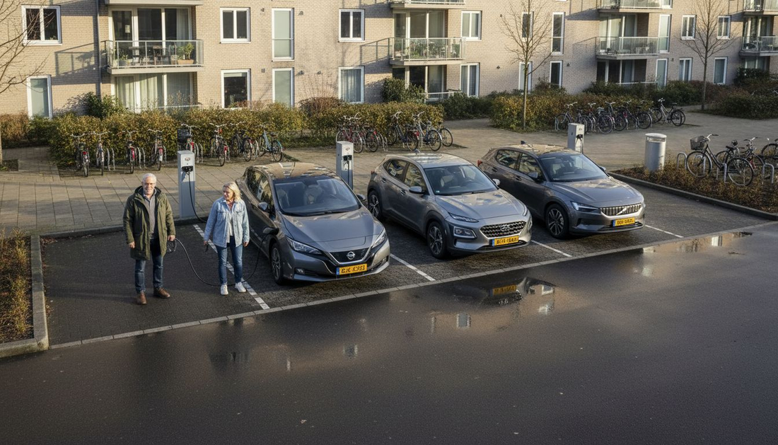 Ruime parkeerplaats met laadpalen voor elektrische auto's