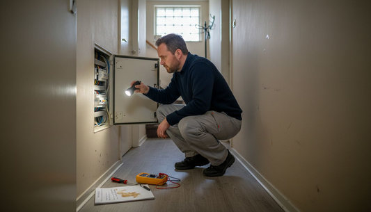 Monteur inspecteert de meterkast voorafgaand aan de plaatsing van een slimme meter
