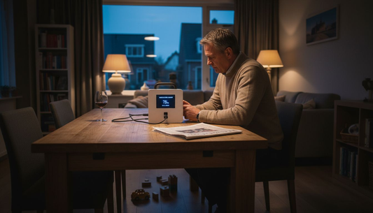 Man checkt de noodstroom in zijn huis