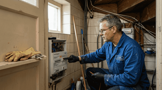 Een elektricien controleert of de aardlekschakelaar in de meterkast goed werkt.