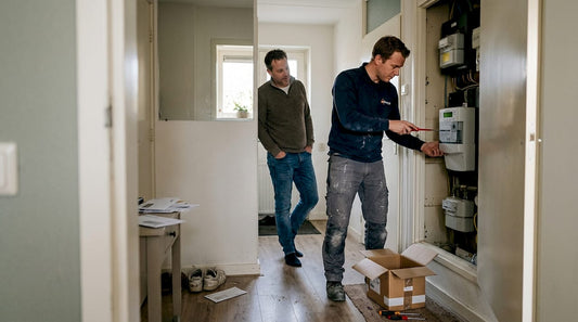 De monteur komt langs om een slimme meter in de meterkast te installeren.