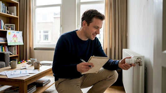 Een energieadviseur controleert de radiator tijdens een inspectie in een Nederlandse woning.