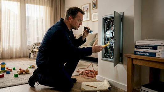 Een elektricien controleert de meterkast in huis.