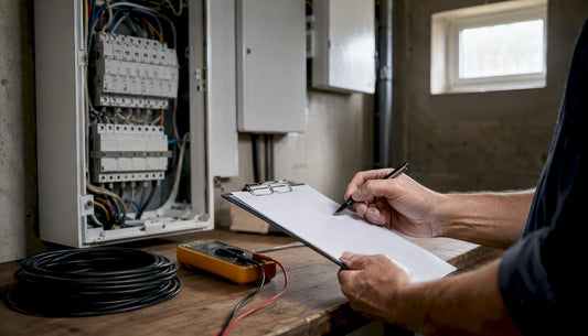 Een elektricien vult zorgvuldig het offerteformulier in.