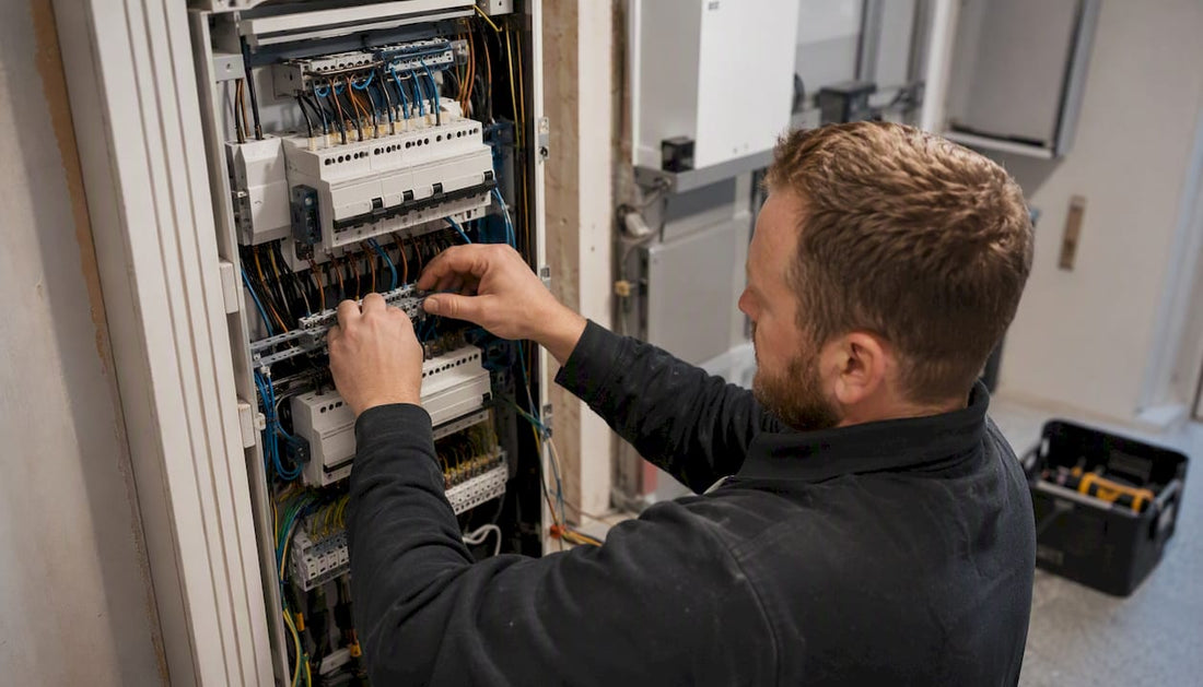 Elektricien sluit een driefasige meterkast aan