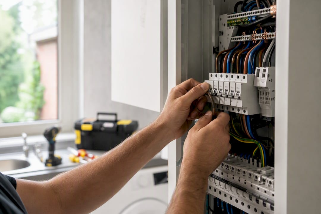 Elektricien sluit driefasig paneel aan