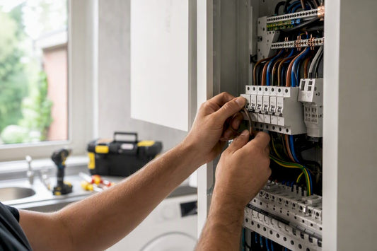 Elektricien sluit driefasig paneel aan